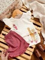 تاپ شلوارک زرافه و گلها