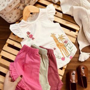 تاپ شلوارک زرافه و گلها