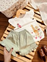تاپ شلوارک زرافه و گلها