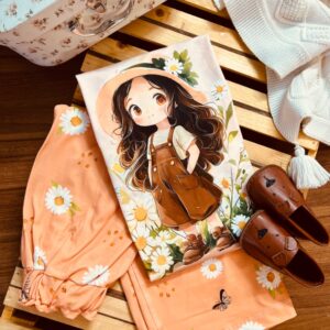 تیشرت و شلوار بگ دخترانه بابونه نارنجی