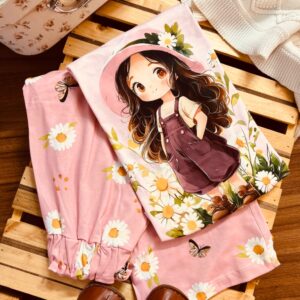 تیشرت و شلوار بگ دخترانه بابونه صورتی