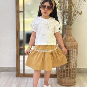 کراپ و دامن دخترانه یقه گیپور موکا