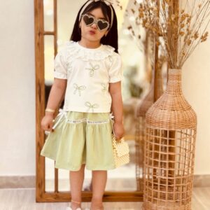 کراپ و دامن دخترانه یقه گیپور ماچا
