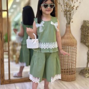 تاپ و شلوارک دخترانه پاپیونی دانتل